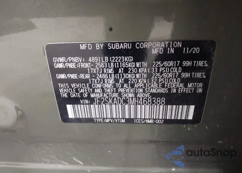 2021 Subaru Forester from USA, damaged, VIN JF2SKADC3MH468388